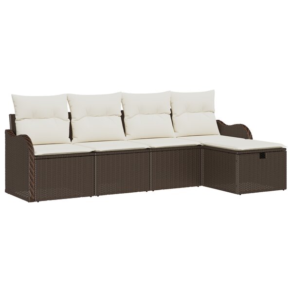 Ensemble de canapés de jardin 5 pièces avec coussins en rattant poly marron