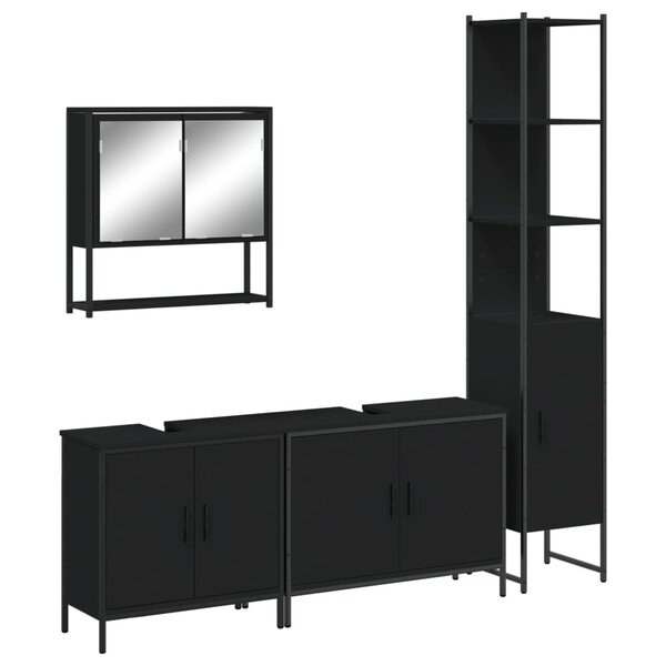 vidaXL Ensemble de meubles salle de bain 4 Pièces noir bois d'ingénierie