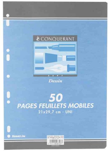 Feuillets mobiles dessin 210 x 297 mm 120g 25 feuilles CONQUÉRANT SEPT