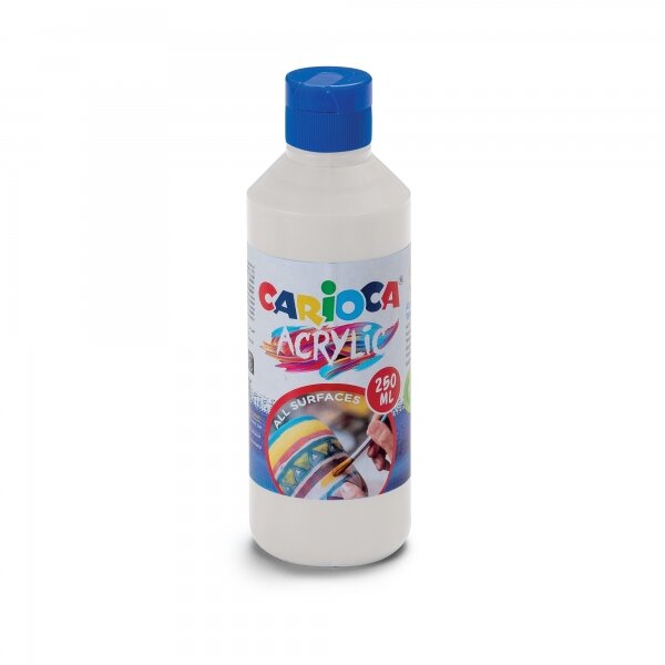 Carioca Flacon de 250 ml d'acrylique tempera - Couleurs vives et résistantes à la lumière - Effet tridimensionnel - Convient à toutes les surfaces - Couleur blanc