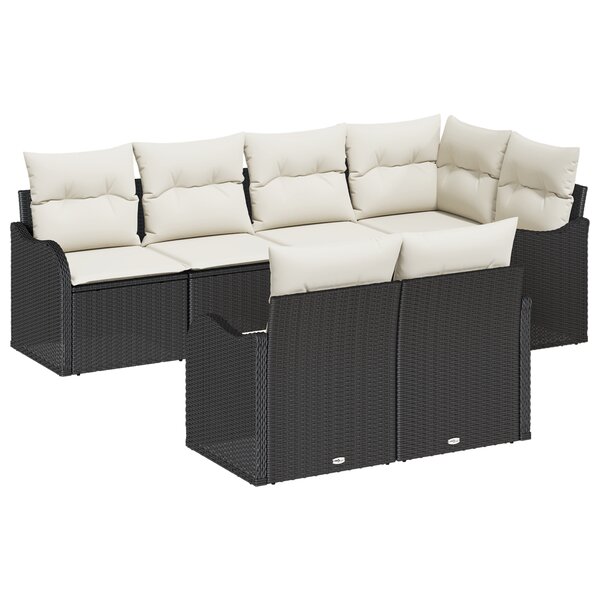 Canapé de jardin 7 pièces avec coussins Noir Poly Rattan