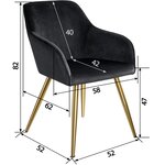 Lot de 4 chaises pieds doré siège de salon cuisine salle à manger design élégant velours noir 08_0000114