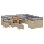 Ensemble de canapé de jardin 13 pièces vidaXL avec coussins beiges en poly rotin et acacia