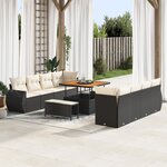 vidaXL Ensemble de canapé de jardin 11 pièces avec coussins en poly rotin noir et crème