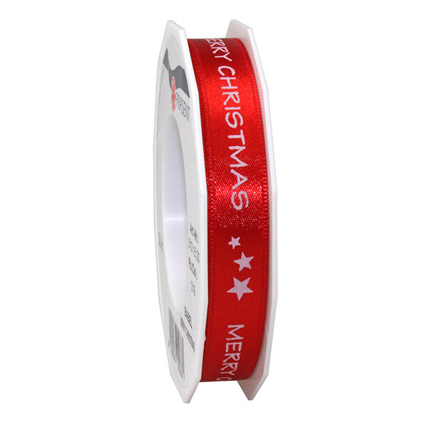 Ruban satiné babel merry christmas 20-m-rouleau 15 mm rouge