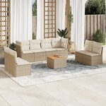 vidaXL Salon de jardin avec coussins 9 Pièces beige résine tressée