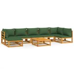 Salon de jardin meuble d'extérieur ensemble de mobilier 8 pièces avec coussins vert bois massif 02_0017771