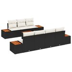 vidaXL Set de Canapé de Jardin 8 Pièces avec Coussins Noir Poly Rattan Acacia