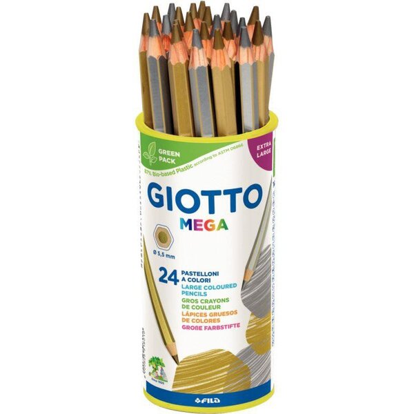Pot de 24 crayons de couleur GIOTTO MEGA or et argent