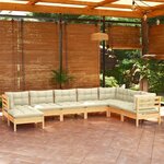 vidaXL Salon de jardin 8 Pièces avec coussins crème Bois de pin massif
