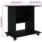 vidaXL Bureau d'ordinateur Noir 80x50x75 cm Bois d'ingénierie