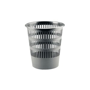 Corbeille à papier plastique ronde ajourée 16L gris