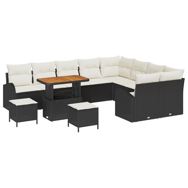 vidaXL Ensemble de canapés de jardin 12 pièces avec coussins rotin noir acacia