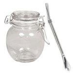 Bocal verre avec couvercle + paille inox avec filtre