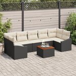 vidaXL Ensemble de canapé de jardin 8 pièces avec coussins noir poly rattan acacia