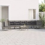vidaXL Salon de jardin 8 Pièces avec coussins Gris Résine tressée