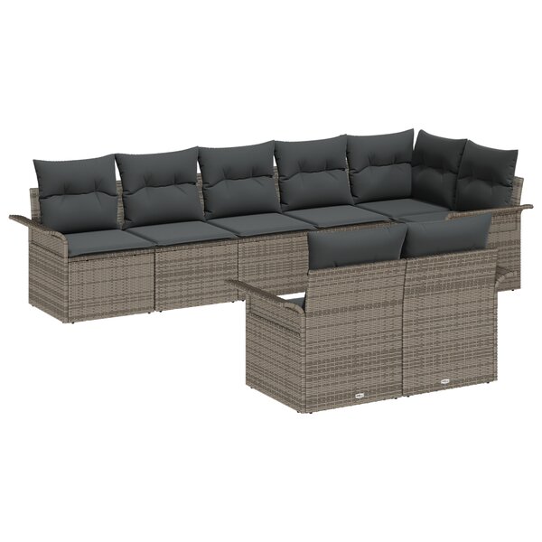 vidaXL Set de canapé de jardin 8 pièces avec coussins gris poly rattan