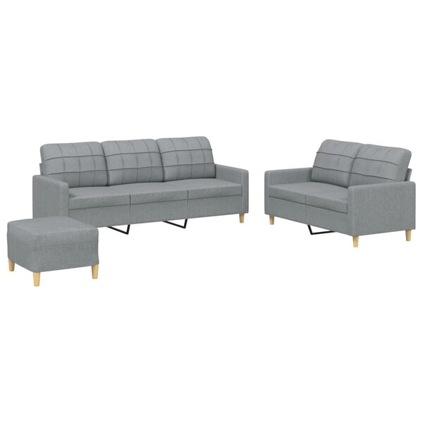 vidaXL Ensemble de canapés 3 Pièces avec coussins Gris clair Tissu
