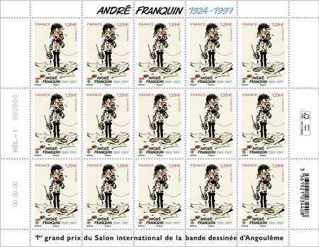 Feuille de 15 timbres - André Franquin (1924-1997) - Lettre verte