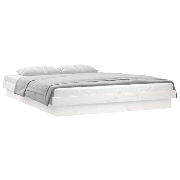 vidaXL Cadre de lit à LED blanc 180x200 cm Super King bois massif