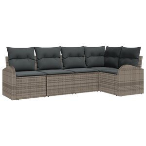 Ensemble de canapé de jardin vidaXL 5 pièces avec coussins gris poly rattan