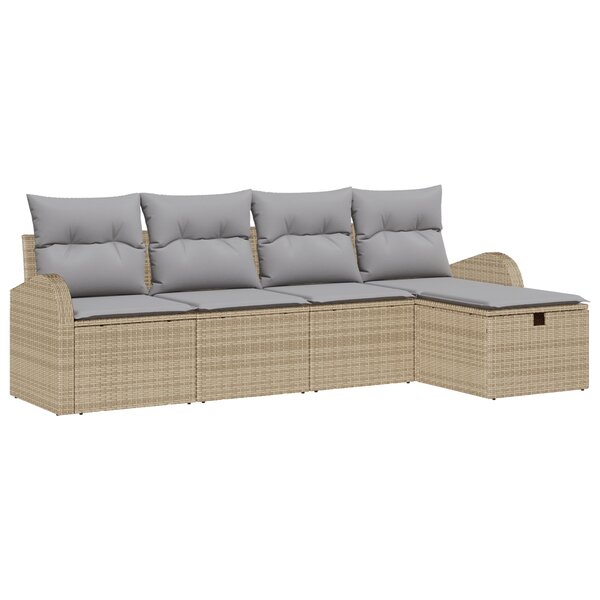 Ensemble de sofa de jardin 5 pièces avec coussins Beige Poly Rattan