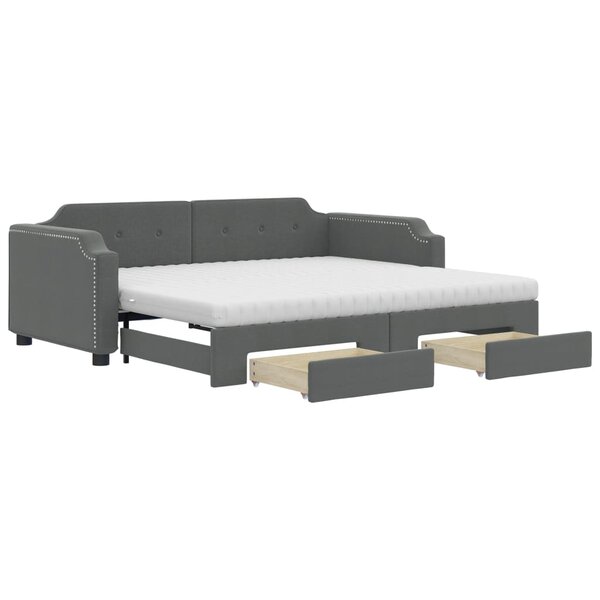 vidaXL Lit de jour avec gigogne et tiroirs gris foncé 90x200 cm tissu