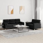 vidaXL Ensemble de canapés 2 Pièces avec coussins noir tissu