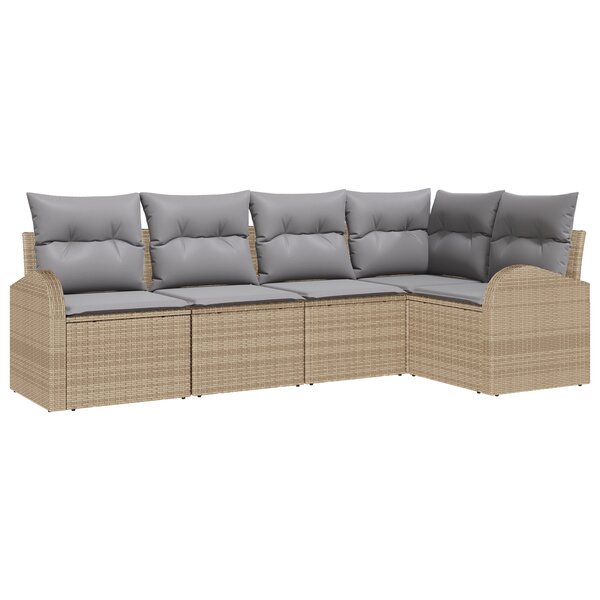 vidaXL Ensemble de Canapé de Jardin de 5 Pièces avec Coussins Beige Poly Rattan