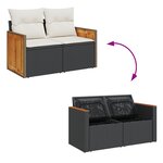 Set de canapés de jardin vidaXL 14 pièces avec coussins Noir Poly Rotin Acacia
