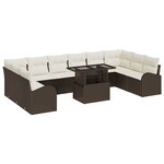 Ensemble de canapé de jardin 11 pièces avec coussins marron poly rattan
