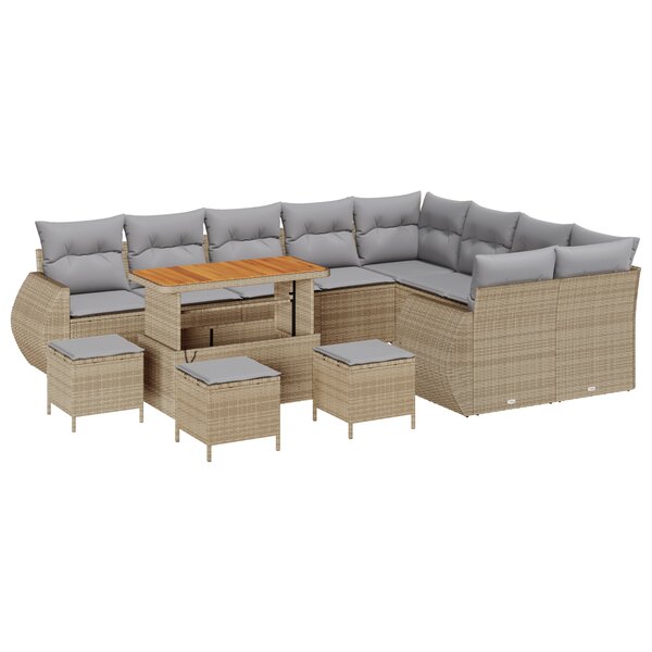 vidaXL Ensemble de Canapés de Jardin 13 Pièces avec Coussins Beige Rotin Poly Acacia