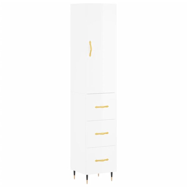 vidaXL Buffet haut Blanc brillant 34 5x34x180 cm Bois d'ingénierie