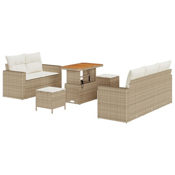 Ensemble de canapés de jardin vidaXL 8 pièces avec coussins beige poly rotin acacia