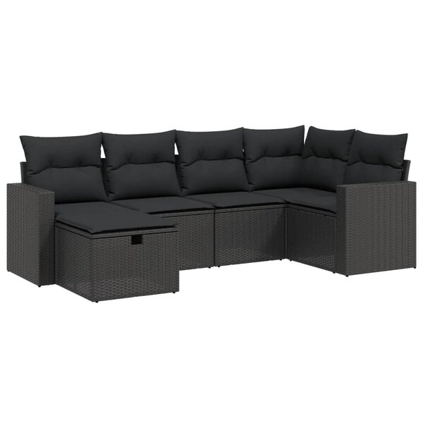 vidaXL Salon de jardin 6 Pièces avec coussins noir résine tressée