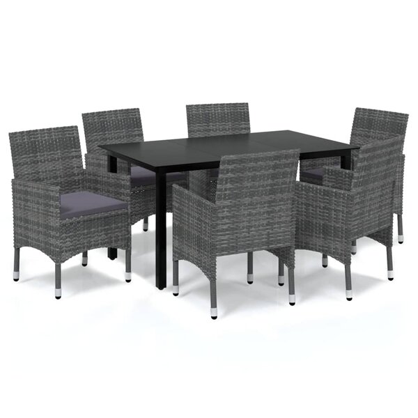 vidaXL Ensemble à manger de jardin coussins 7Pièces Résine tressée Gris