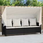 vidaXL Chaise longue avec auvent et coussins noir résine tressée