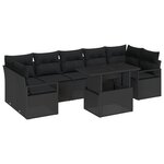 Canapés de Jardin 8 Pièces avec Coussins Noir Rotin Poly