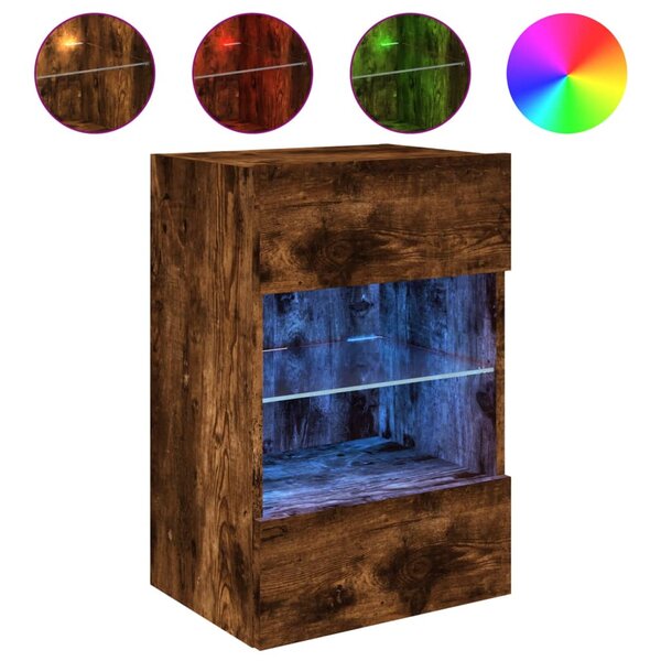 vidaXL Meuble TV mural avec lumières LED chêne fumé 40x30x60 5 cm