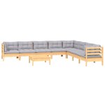 Salon de jardin meuble d'extérieur ensemble de mobilier 9 pièces avec coussins gris bois de pin solide 02_0017996