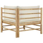 Salon de jardin meuble d'extérieur ensemble de mobilier 2 pièces avec coussins blanc crème bambou 02_0015881