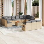 vidaXL Salon de jardin avec coussins 14 Pièces beige résine tressée