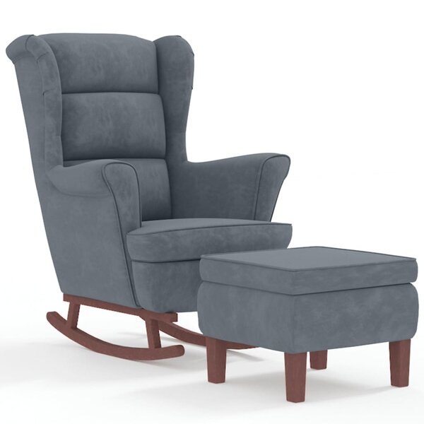 vidaXL Chaise à bascule avec pieds en bois et tabouret Gris foncé
