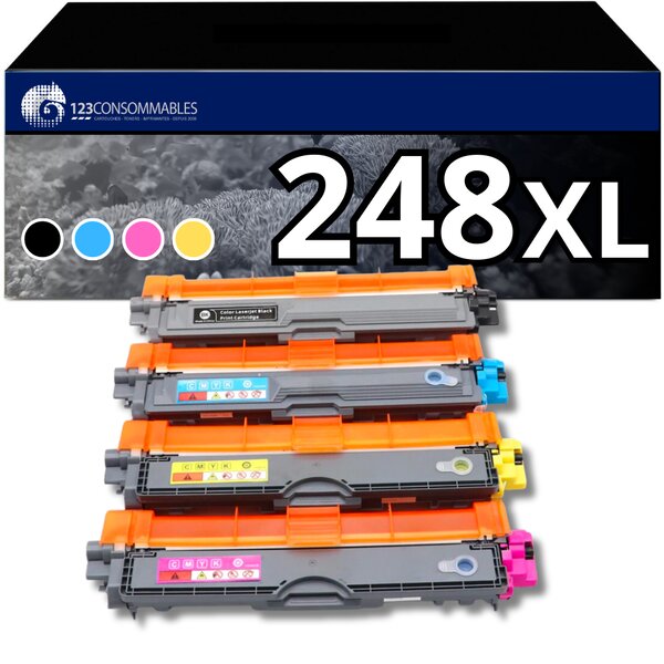123CONSOMMABLES - TN248XL - Toner compatible avec Brother TN248 TN248XL TN-248XL TN248CMYK pour Brother MFC-L8390CDW DCP-L3560CDW DCP-L3520CDWE MFC-L3740CDWE MFC-L3760CDW DCP-L3520CDW (4-Pack)