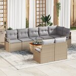 Ensemble de Canapé de Jardin 9 pièces avec coussins Beige Rattan Poly Acacia