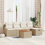 vidaXL Ensemble de canapé de jardin 6 pièces avec coussins Beige en poly rotin