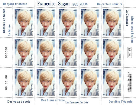 Feuille de 15 timbres - Françoise Sagan (1935-2004) - Lettre verte