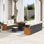 Ensemble de Canapés de Jardin 10 Pièces avec Coussins en Noir Rattan et Acacia