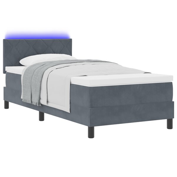 vidaXL Cadre de lit avec matelas & LED gris foncé 90x200 cm en velours