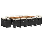 vidaXL Ensemble à manger de jardin 15 Pièces coussins noir résine tressée